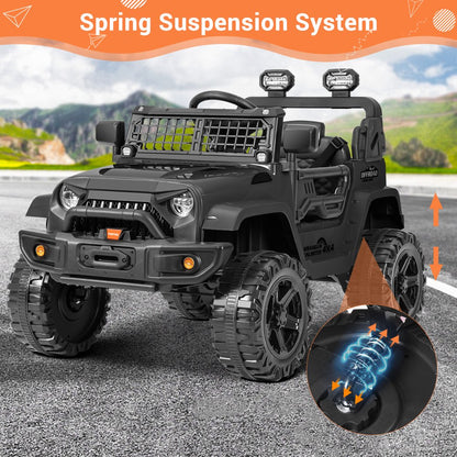 Funtok Kids 12V Electric Ride on Truck Toy Car with Remote Control, Spring Suspension, DIY Stickers and Music Player