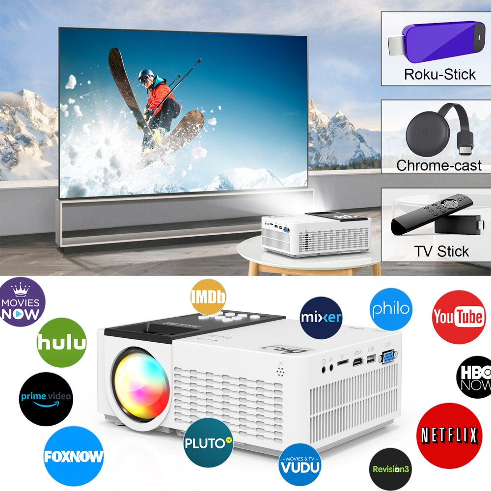 Portable 5G Wifi Projector with Bluetooth 5.1, 9000 Lumens HD Movie Projector, 1080P 250'' Display Supported