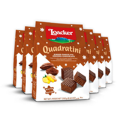 Quadratini Hazelnut, NON-GMO Bite-size Wafer Cookie, 8.82 oz, pack of 6