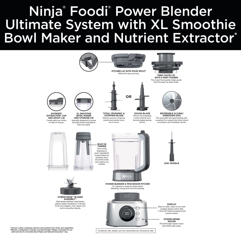 Ninja Foodi 72 oz Power Blender Ultimate System 1200 W, Silver, SS400