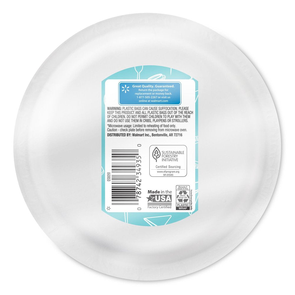 Great Value Everyday Strong, Soak Proof, Microwave Safe, Disposable Paper Plates, 8.5", Patterned, 50 Count