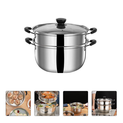 Pot Steamer Cooking Steam Food Vegetable Pan Steamers Cooker Stock Set Stainless Cookware Steel Soup Layer 2 Saucepan