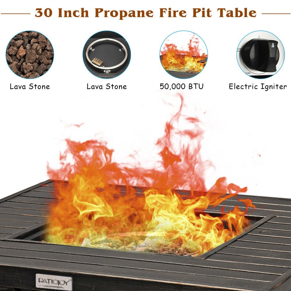 Gymax 30" Gas Fire Pit Table 50,000 BTU Square Propane Fire Pit Table W/ Cover