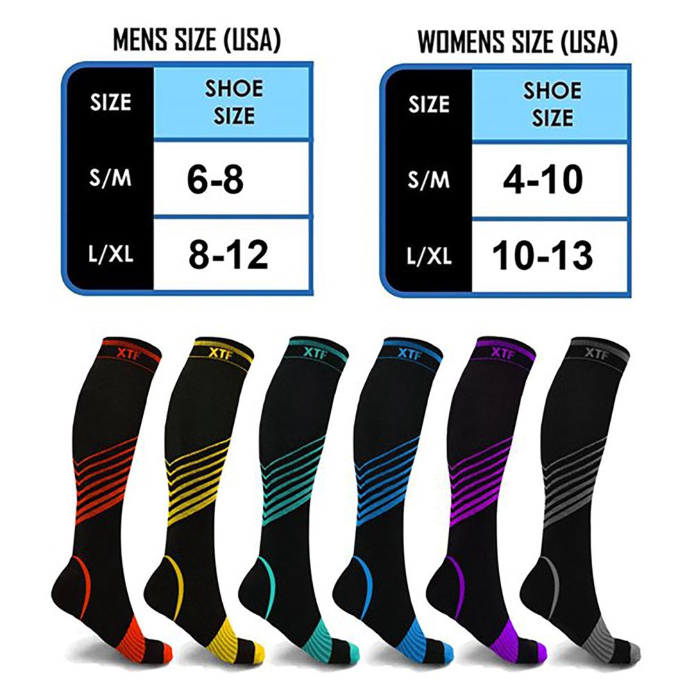 6-Pair Sport Compression Socks for Men and Women Knee High - made for running, athletics, pregnancy and travel