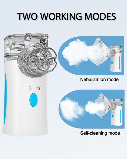 Portable Nebulizer, Nebulizer Machine for Adults and Kids, Ultrasonic Mesh Nebulizer of Cool Mist, Ultrasonic Nebulizer with Self-Cleaning Function for Breathing Problems, Used at Home, Office, Travel