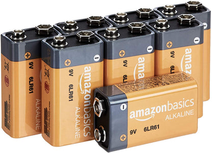 Amazon Basics 100 Pack AA High-Performance Alkaline Batteries, 10-Year Shelf Life, Easy to Open Value Pack & 8 Pack 9 Volt Performance All-Purpose Alkaline Batteries, 5-Year Shelf Life