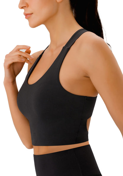 Workout Tops for Women Criss-Cross Back Padded Sports Bras for Women Medium Support Womens Crop Tops Black