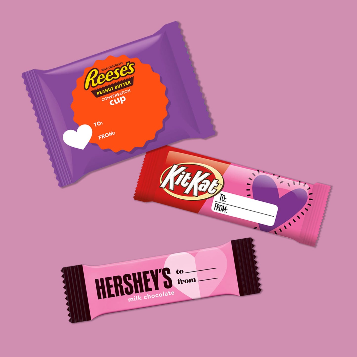 REESE'S, HERSHEY'S and KIT KAT Valentine's Exchange Milk Chocolate Assortment Snack Size Candy, Valentine's Day, 12.47 oz Variety Bag (25 PIeces)