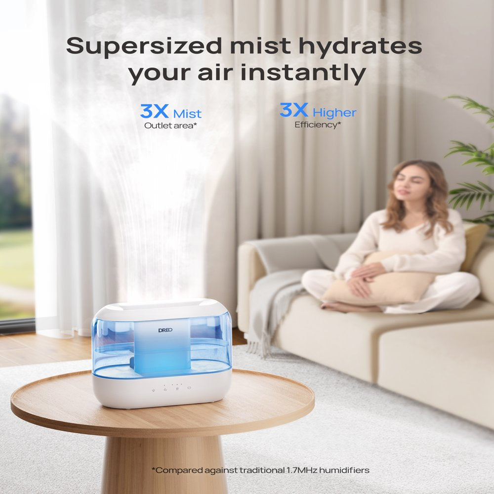 Dreo Humidifier for Bedroom, Quiet 4L Cool Mist Top-Fill Ultrasonic Humidifiers With Essential Oils, LED Display With Night Light, Touch Control, Auto Shut-Off, Blue