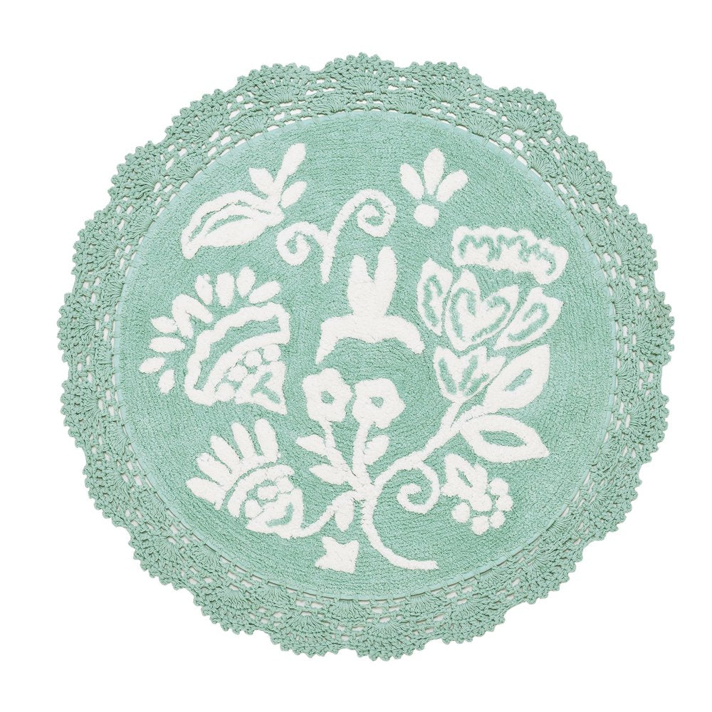  Floral Crochet round Cotton Bath Rug, Mint, 24" X 24"