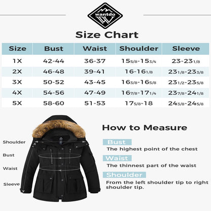 Wantdo Women's Plus Size Puffer Coat Waterproof Winter Jacket Warm Parka Jacket Black 3X