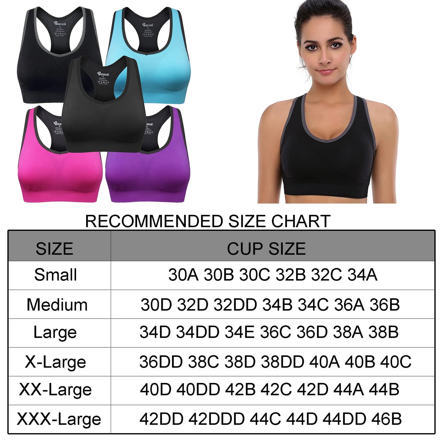 BAOMOSI Women's Seamless Racerback Sports Bra High Impact Support Yoga Gym Workout Fitness Black Blue Grey Purple Rose Red 3XL