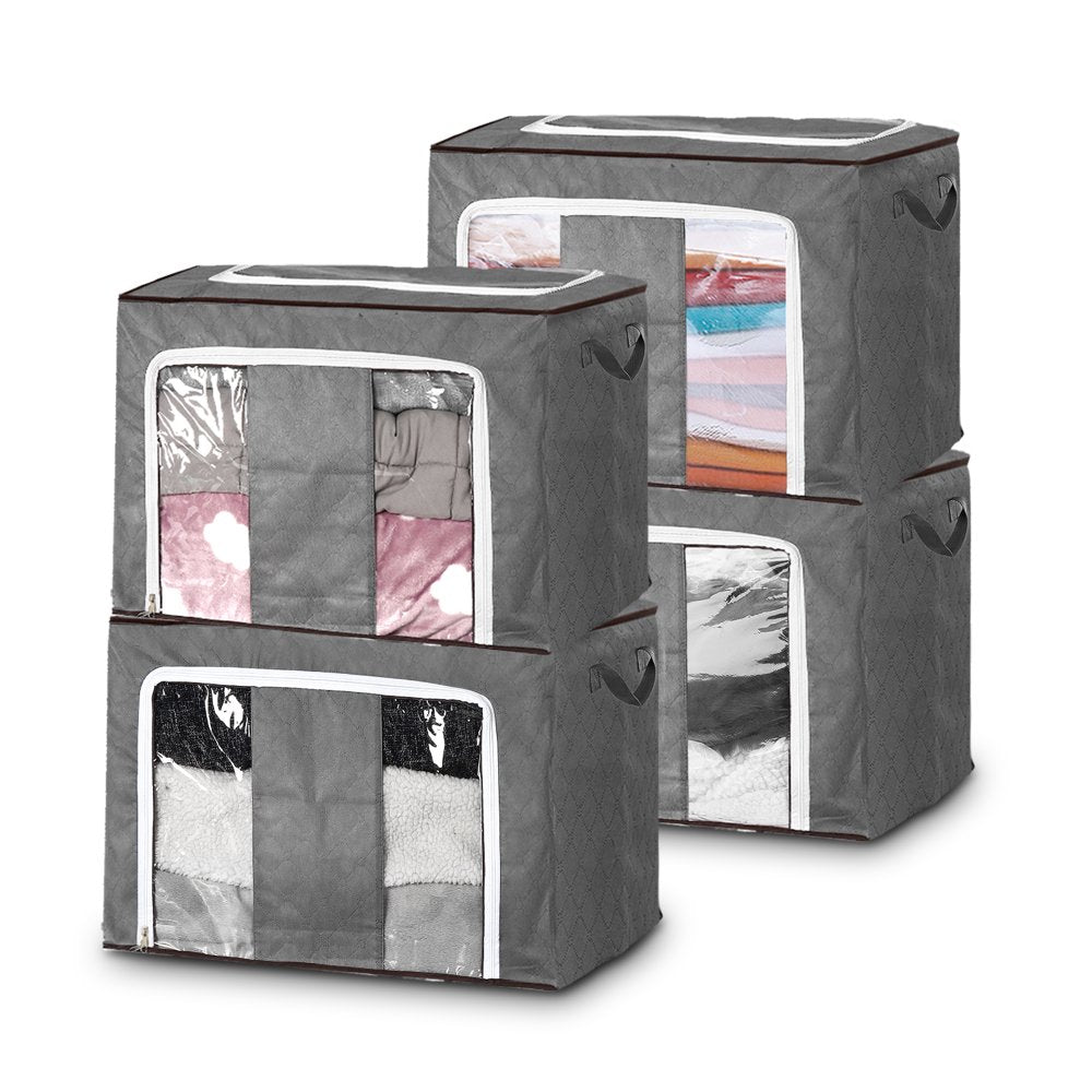 Clothes Storage, Clothes Storage 90L Clothes Organizer 3 Layer Fabric Clothes Storage with Reinforced Handle 4pcs for Comforters Blankets Bedding with 2 way Zipper