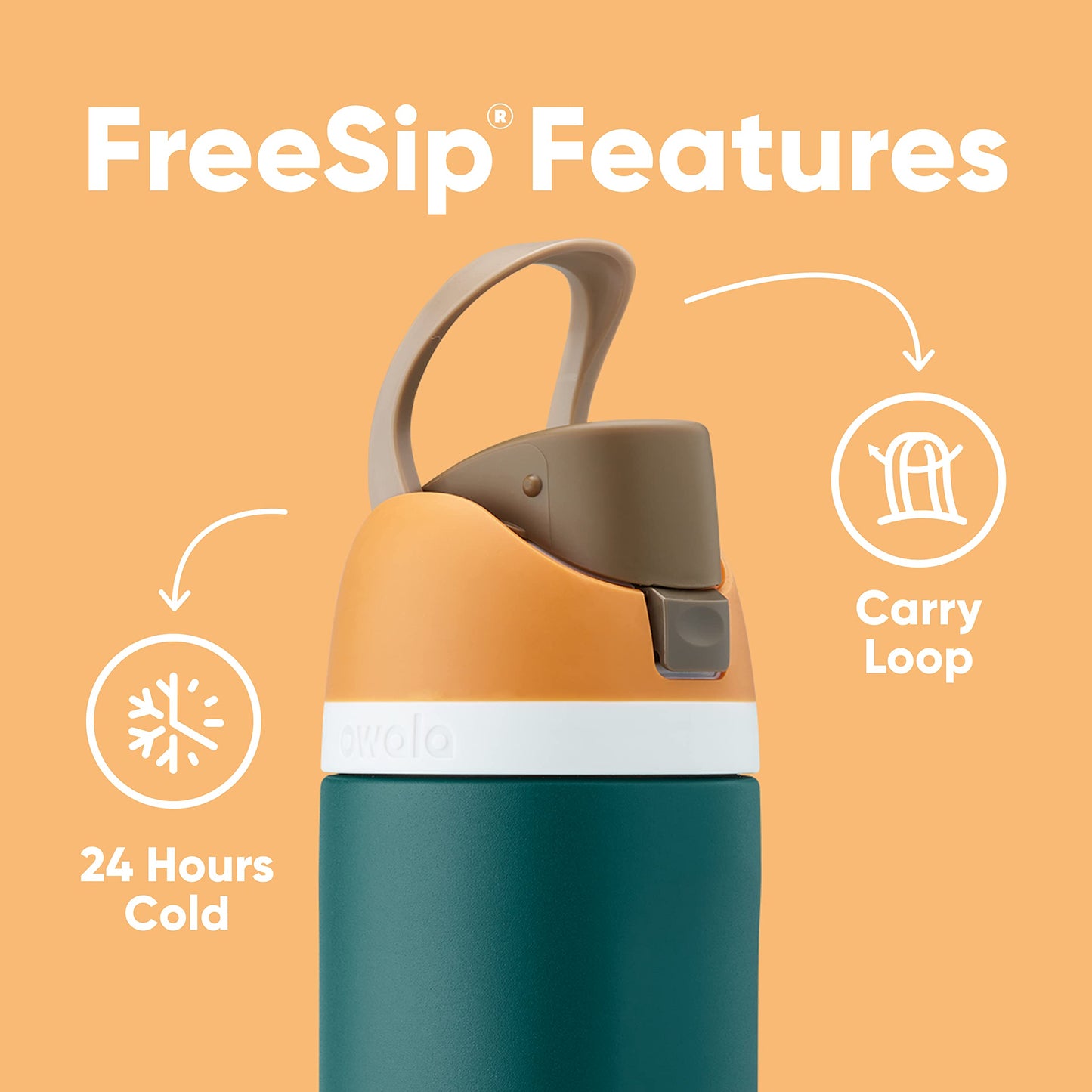 Owala FreeSip Insulated Stainless Steel Water Bottle with Straw for Sports and Travel, BPA-Free, 24-oz, Very, Very Dark