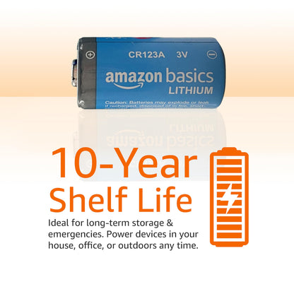 Amazon Basics 6-Pack CR123A Lithium Batteries, 3 Volt, 10-Year Shelf Life