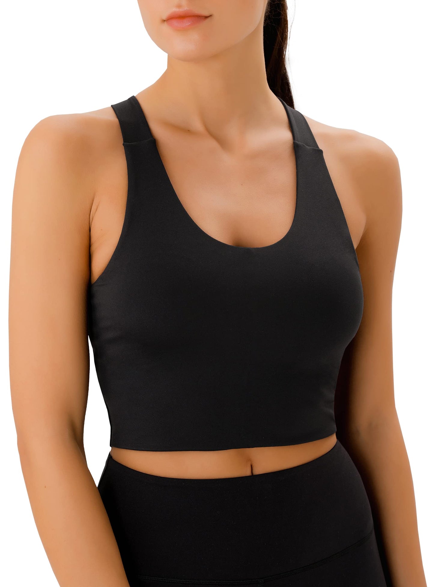 Workout Tops for Women Criss-Cross Back Padded Sports Bras for Women Medium Support Womens Crop Tops Black