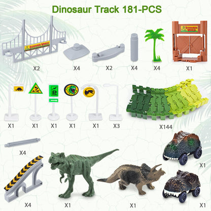 Dinosaur Toys,Create A Dinosaur World Road Race,Flexible Track Playset and 2 pcs Cool Dinosaur car for 3 4 5 6 Year & Up Old boy Girls Best Gift