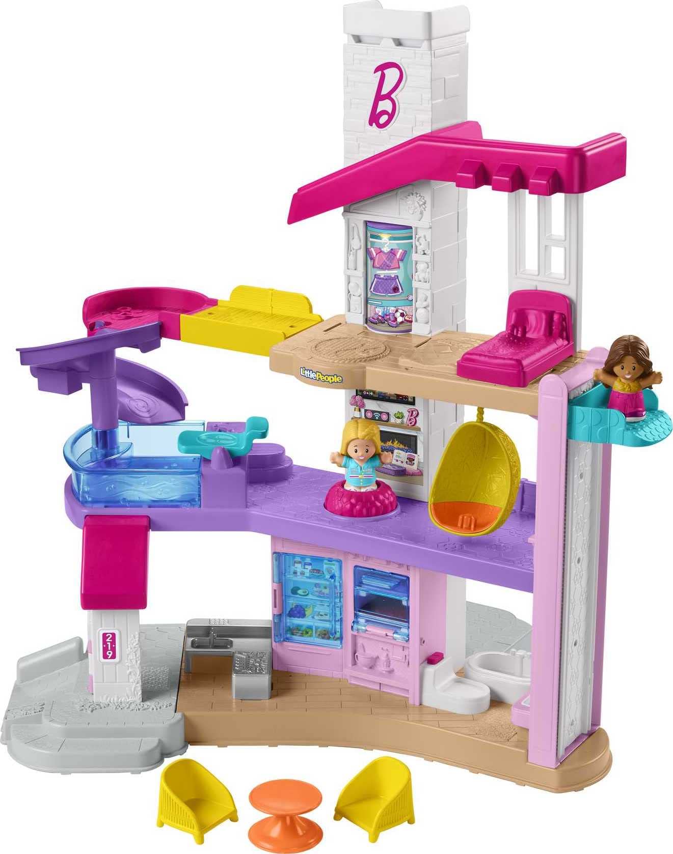 Fisher-Price Little People Barbie Toddler Playset Little Dreamhouse With Music & Lights Plus Figures & Accessories For Ages 18+ Months