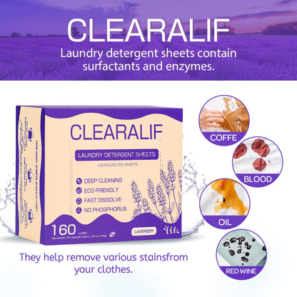 CLEARALIF Laundry Detergent Sheets 80 Sheets (Up to 160 Loads), Lavender - Great For Apartments, Dorms,Laundry Sheets Eco Friendly