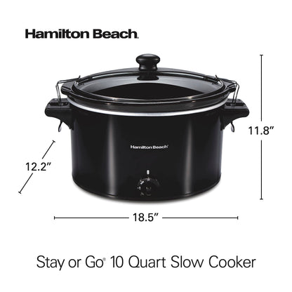 Hamilton Beach Slow Cooker, Extra Large 10 Quart, Stay or Go Portable With Lid Lock, Dishwasher Safe Crock, Black (33195)