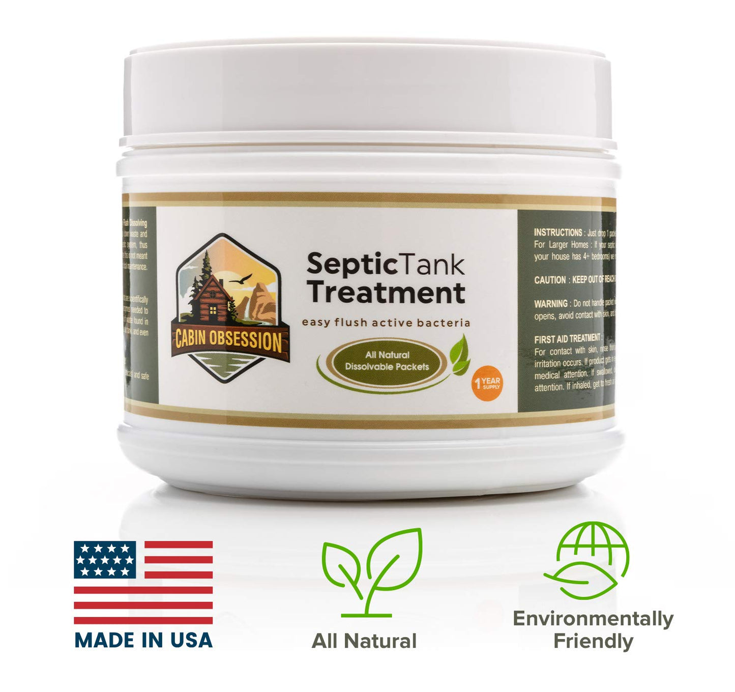 Septic Tank Treatment - 1 Year Supply of Septic Safe Dissolvable Easy Flush Live Bacteria Packets (12 Count) - Best Way to Prevent Expensive Sewage Backups - Made in USA