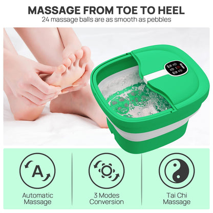 HOSPAN (2023.8 Upgrade Collapsible Foot Spa Electric Rotary Massage, Foot Bath with Heat, Bubble, Remote, and 24 Motorized Shiatsu Massage Balls. Pedicure Foot Spa for Feet Stress Relief - FS02A