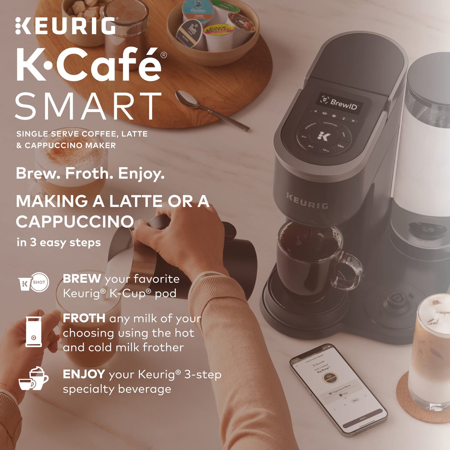 Keurig K-Cafe SMART Single Serve K-Cup Pod Coffee, Latte and Cappuccino Maker, Black