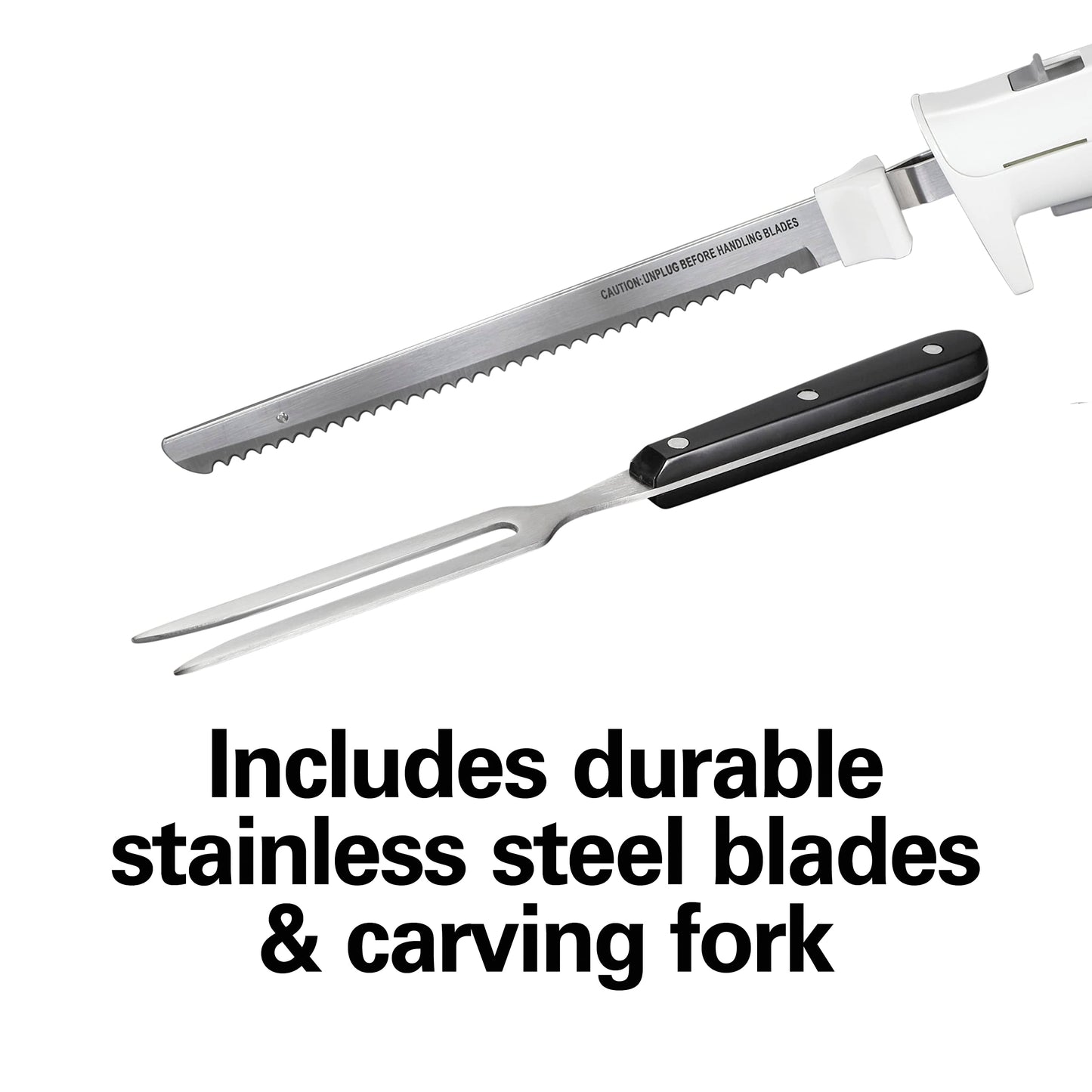 Hamilton Beach Electric Knife Set For Carving Meats, Poultry, Bread, Crafting Foam & More, Reciprocating Serrated Stainless Steel Blades, Ergonomic Design Storage Case + Fork Included, 5FT Cord, White