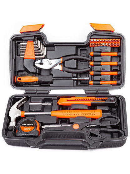 CARTMAN 39 Piece Tool Set General Household Hand Kit with Plastic Toolbox Storage Case Orange