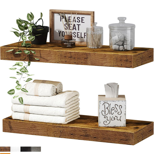 QEEIG Bathroom Shelves Floating Shelves for Wall Shelf Over Toilet Small Wall Mounted 16 inch Set of 2, Rustic Brown (008-40BN)