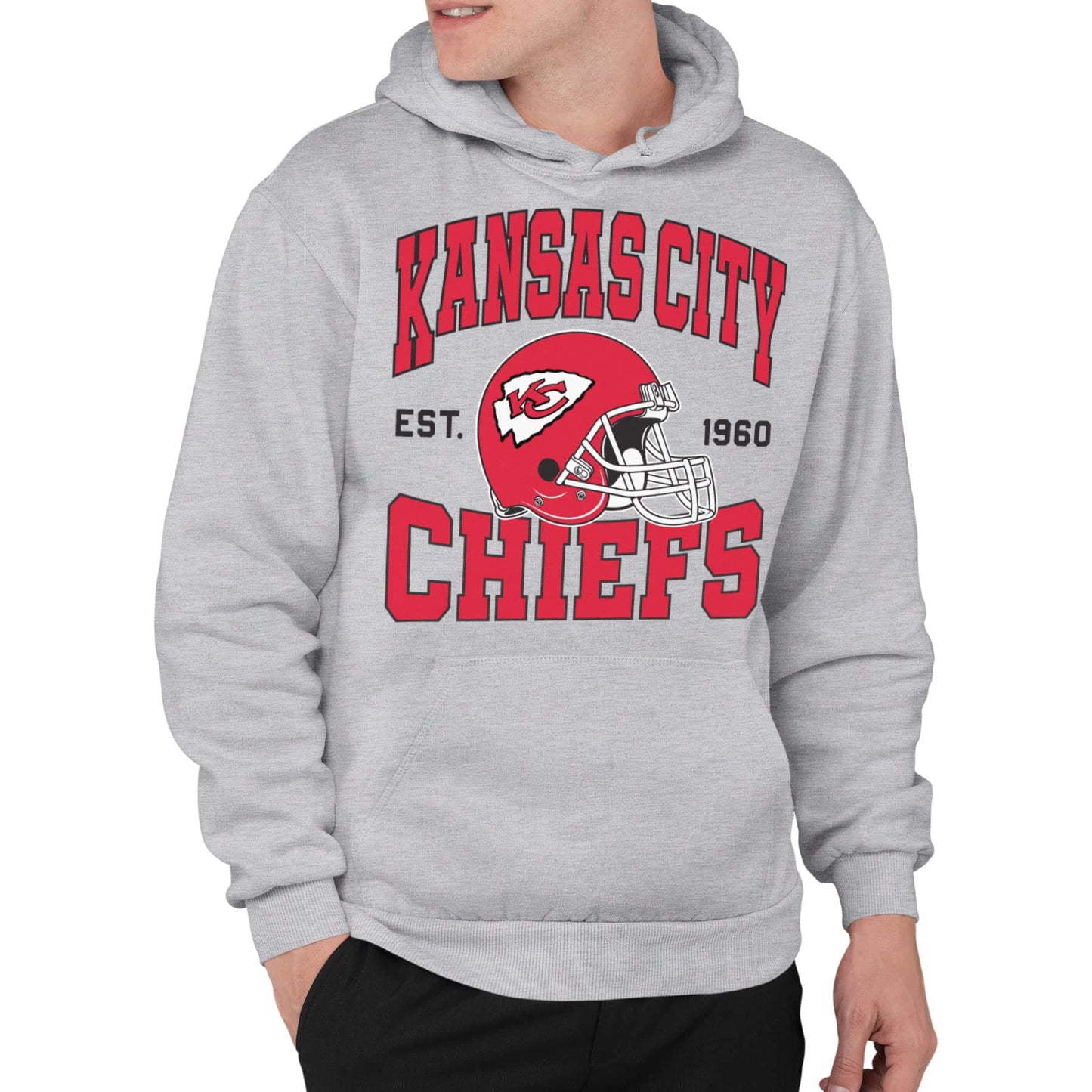 Junk Food Clothing x NFL - Kansas City Chiefs - Team Helmet - Unisex Adult Pullover Fleece Hoodie for Men and Women - Size X-Large