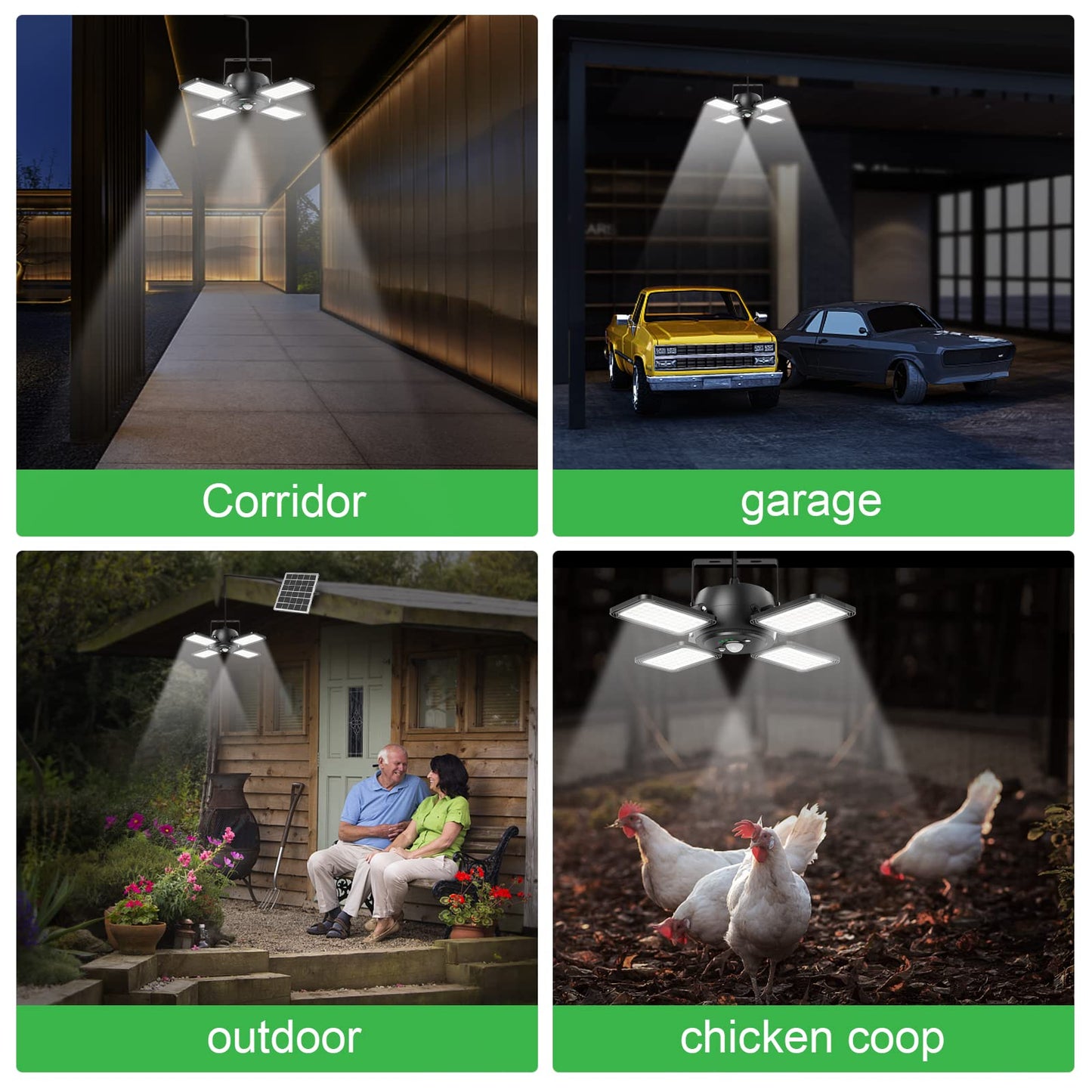 Solar Shed Light Indoor Outdoor 1200LM 144LED Pendant Light, Motion Sensor with Upgrade 5 Lighting Modes & Remote Control 4-Leaf 120°Adjustable Lights for Home Yard Garage