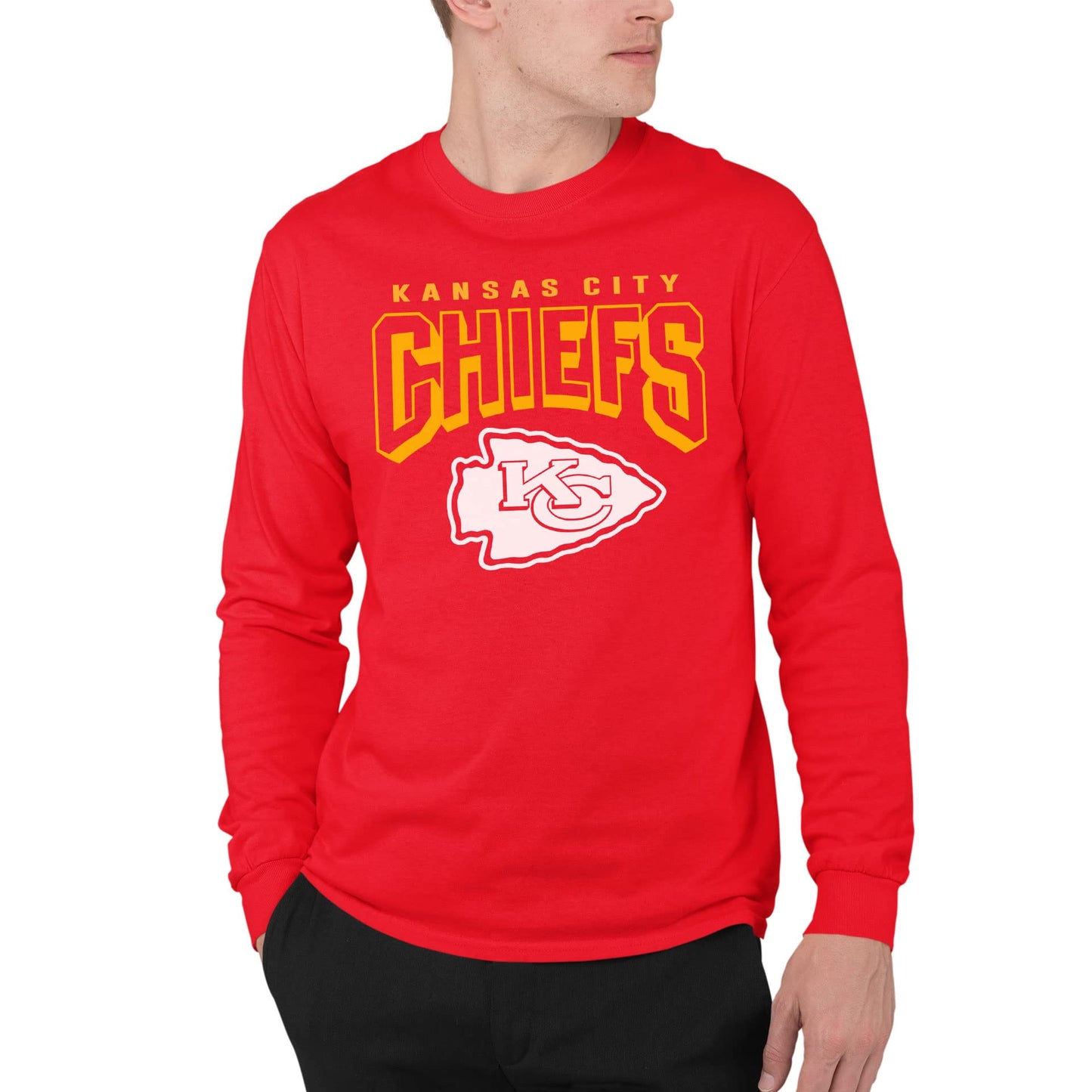 Junk Food Clothing x NFL - Kansas City Chiefs - Bold Logo - Unisex Adult Long Sleeve T-Shirt for Men and Women - Size Small