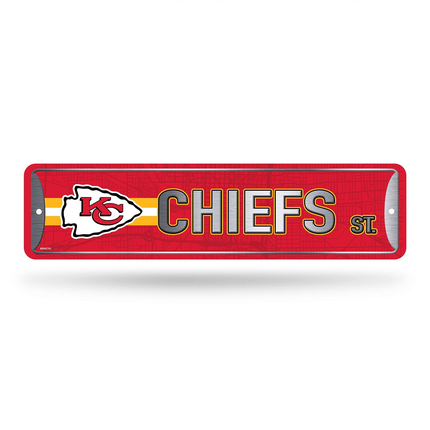 Rico Industries NFL Kansas City Chiefs Home Décor Metal Street Sign (4" x 15") - Great for Home, Office, Bedroom, & Man Cave - Made,Silver