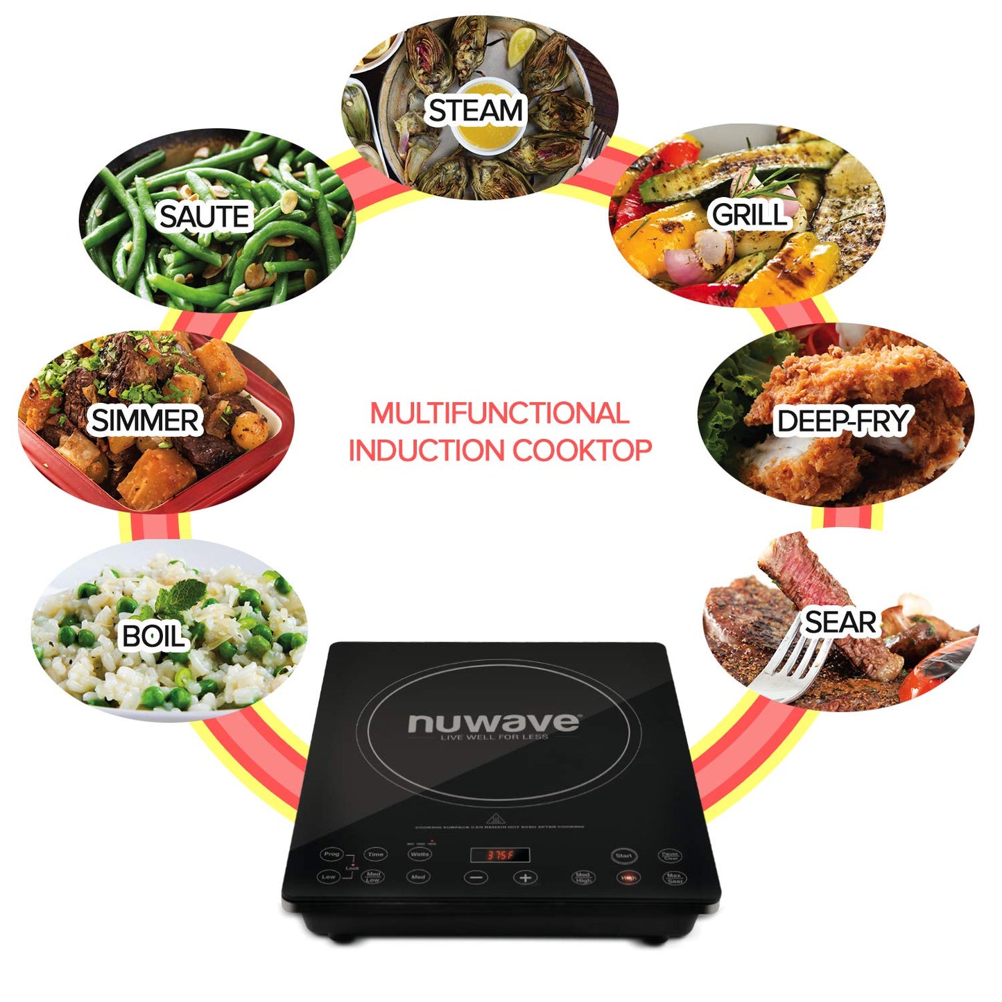 Nuwave Pro Chef Induction Cooktop, NSF-Certified, Commercial-Grade, Portable, Powerful 1800W, Large 8” Heating Coil, 94 Temp Settings 100°F - 575°F in 5°F, Shatter-Proof Ceramic Glass Surface