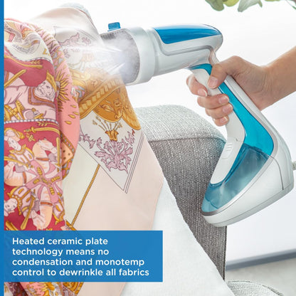 Rowenta Pure Tex 4-in-1 Handheld Steamer for Clothes, 1700W, XL 6.8 Ounce Water Tank, 25 Second Heat Up, Powerful Steam, Reversible Pad System, DR9530U1,Blue