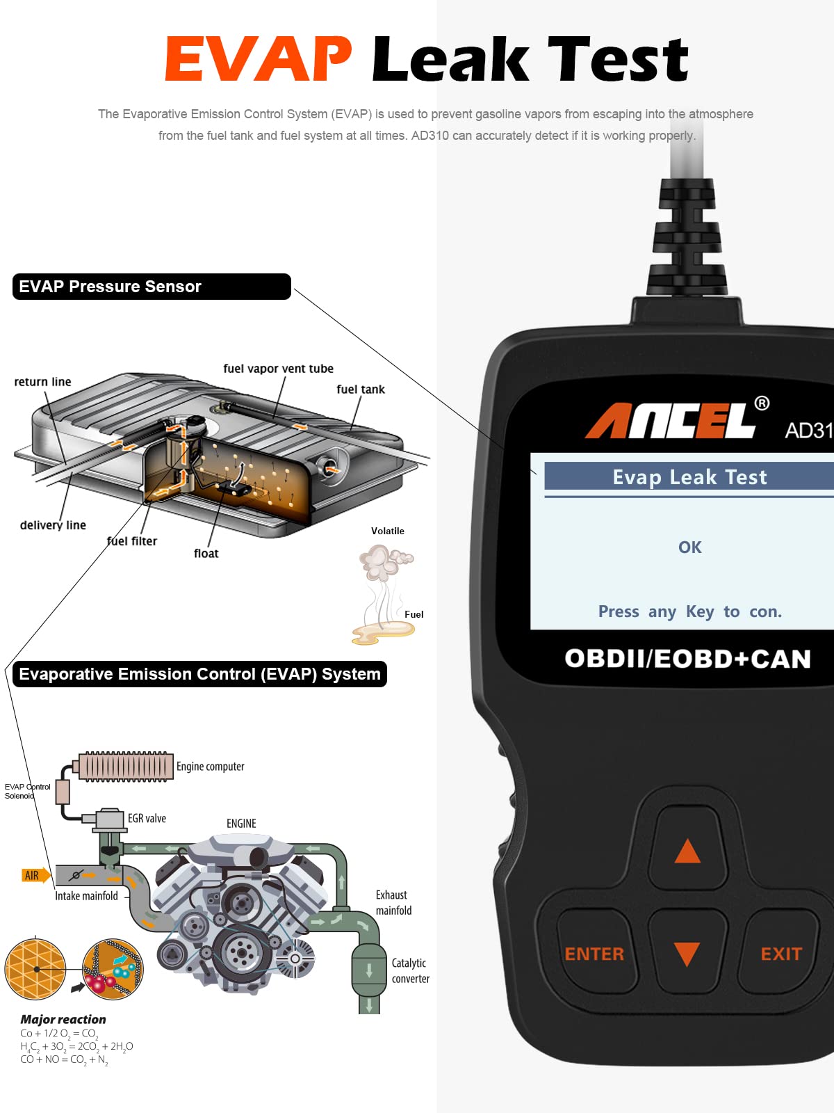 ANCEL AD310 Classic Enhanced Universal OBD II Scanner Car Engine Fault Code Reader CAN Diagnostic Scan Tool-Black