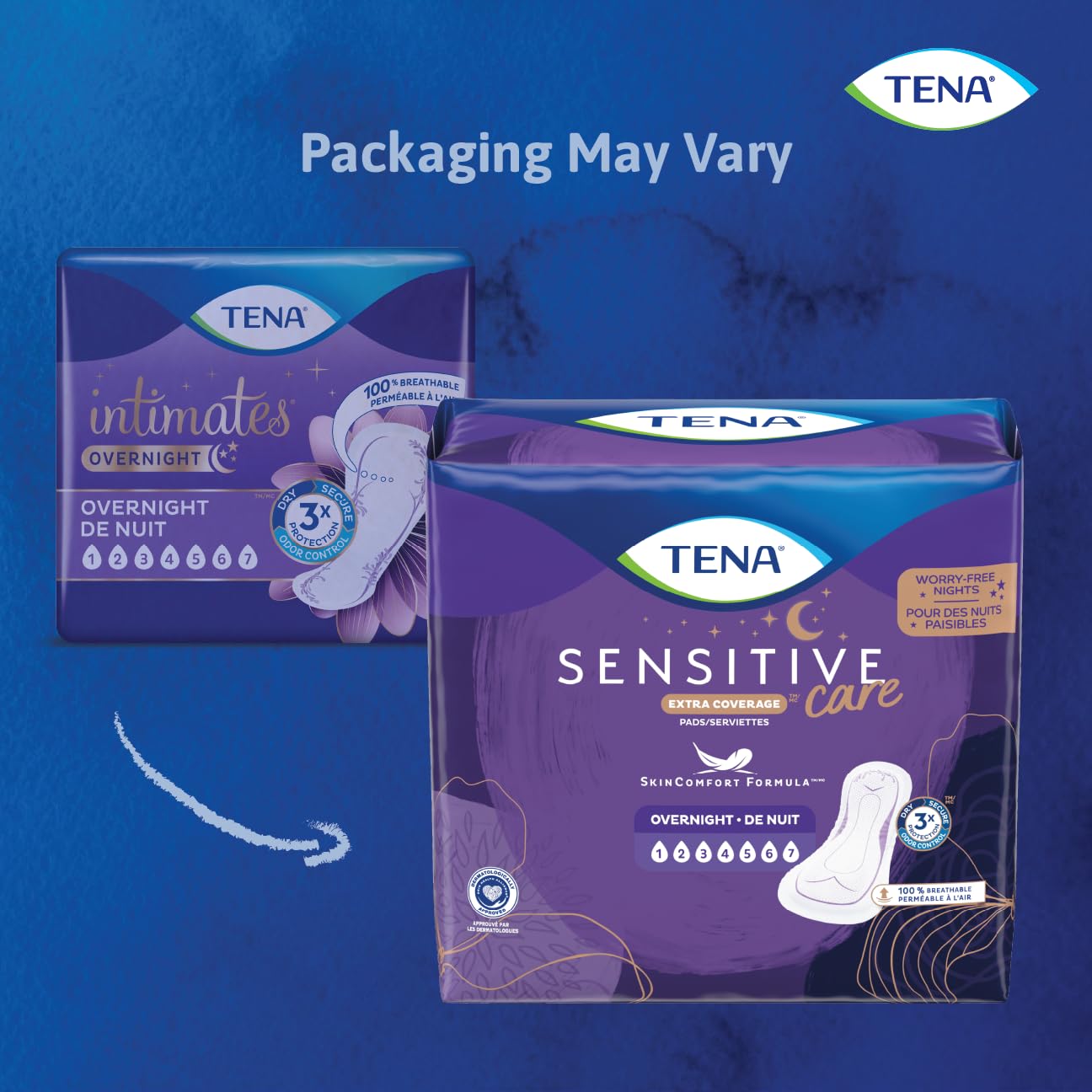 TENA Incontinence Pads, Bladder Control & Postpartum for Women, Overnight Absorbency, Extra Coverage, Intimates - 135 Count