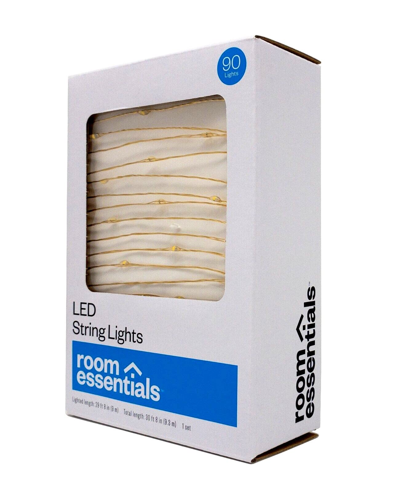 Room Essentials 90ct Extended LED Fairy Lights, 30 ft Gold Color Starry String with Copper Wire, USB or Battery Powered (2)