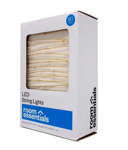 Room Essentials 90ct Extended LED Fairy Lights, 30 ft Gold Color Starry String with Copper Wire, USB or Battery Powered (2)