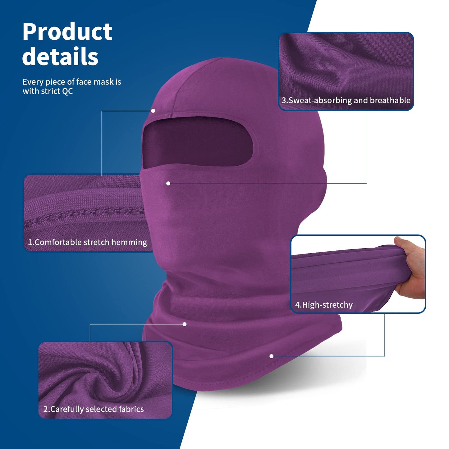 YESLIFE Purple Ski Mask, Balaclava Face Mask for Men and Women, Skiing, Snowboarding, Motorcycle, UV Protection & Wind Protection, Hat