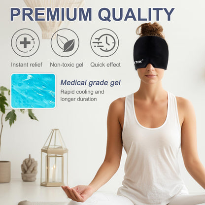EXQUISLIFE Migraine Headache Relief Cap, Gel Ice Head Wrap, Hot and Cold Therapy, Headache Eyes Mask for Sinus, Puffy Eyes, Tension and Stress Relief (Black)