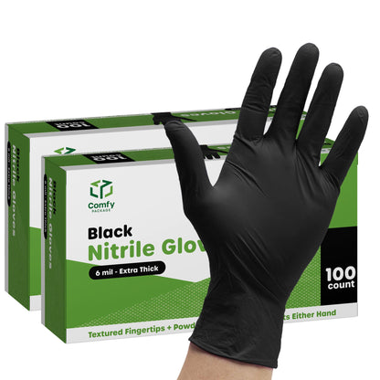 [200 Count] Black Nitrile Disposable Gloves 6 Mil. Extra Strength Latex & Powder Free, Chemical Resistance, Textured Fingertips Gloves - Medium