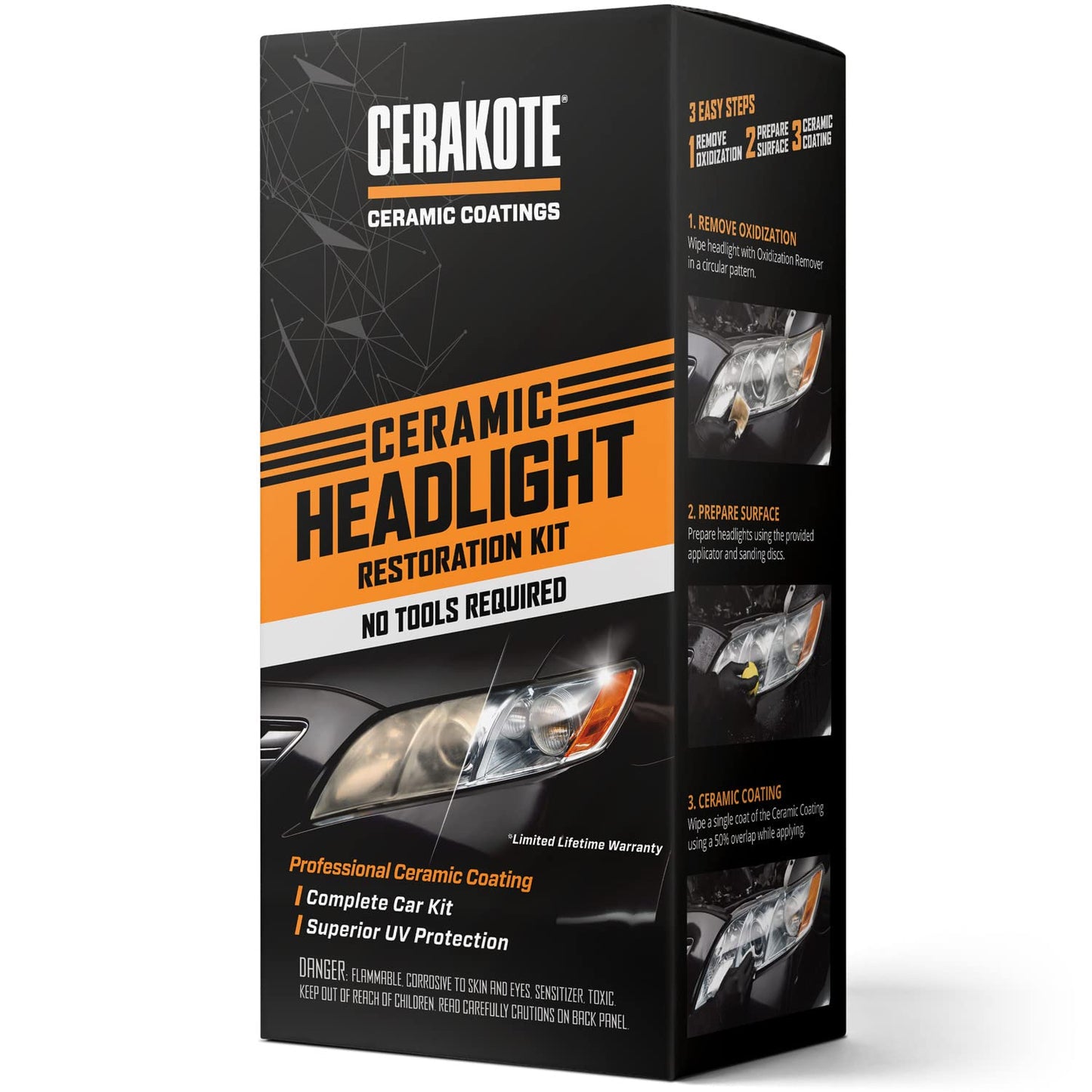 CERAKOTE® Ceramic Headlight Restoration Kit – Guaranteed To Last As Long As You Own Your Vehicle – Brings Headlights back to Like New Condition - 3 Easy Steps - No Power Tools Required