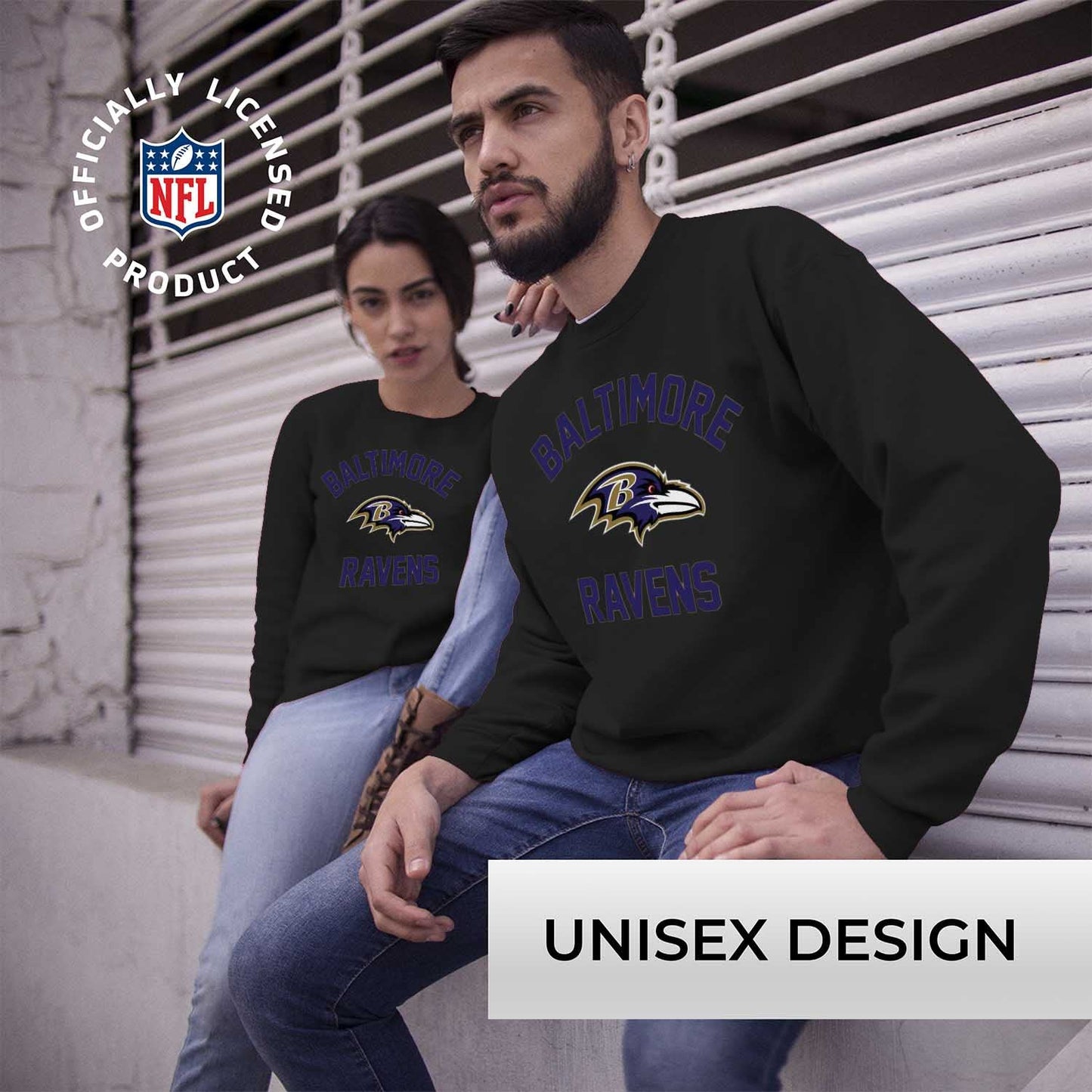 Team Fan Apparel NFL Adult Gameday Football Crewneck Sweatshirt - Cotton Blend - Stay Warm, Comfortable & Stylish on Game Day (Baltimore Ravens - Black, Adult XX-Large)