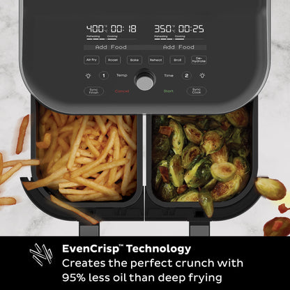 Instant Pot XL 8-QT Dual Basket Air Fryer Oven, From the Makers of Instant Pot,2 Independent Baskets,Clear Cooking Window,Dishwasher-Safe Basket, App with over 100 Recipes,Stainless Steel