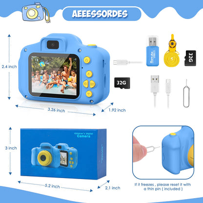 Desuccus Kids Camera Toys Christmas Birthday Gifts for Boys and Girls Kids Toys 3-9 Year Old HD Digital Video Camera for Toddler 5 Puzzle Games with 32GB SD Card (Blue)