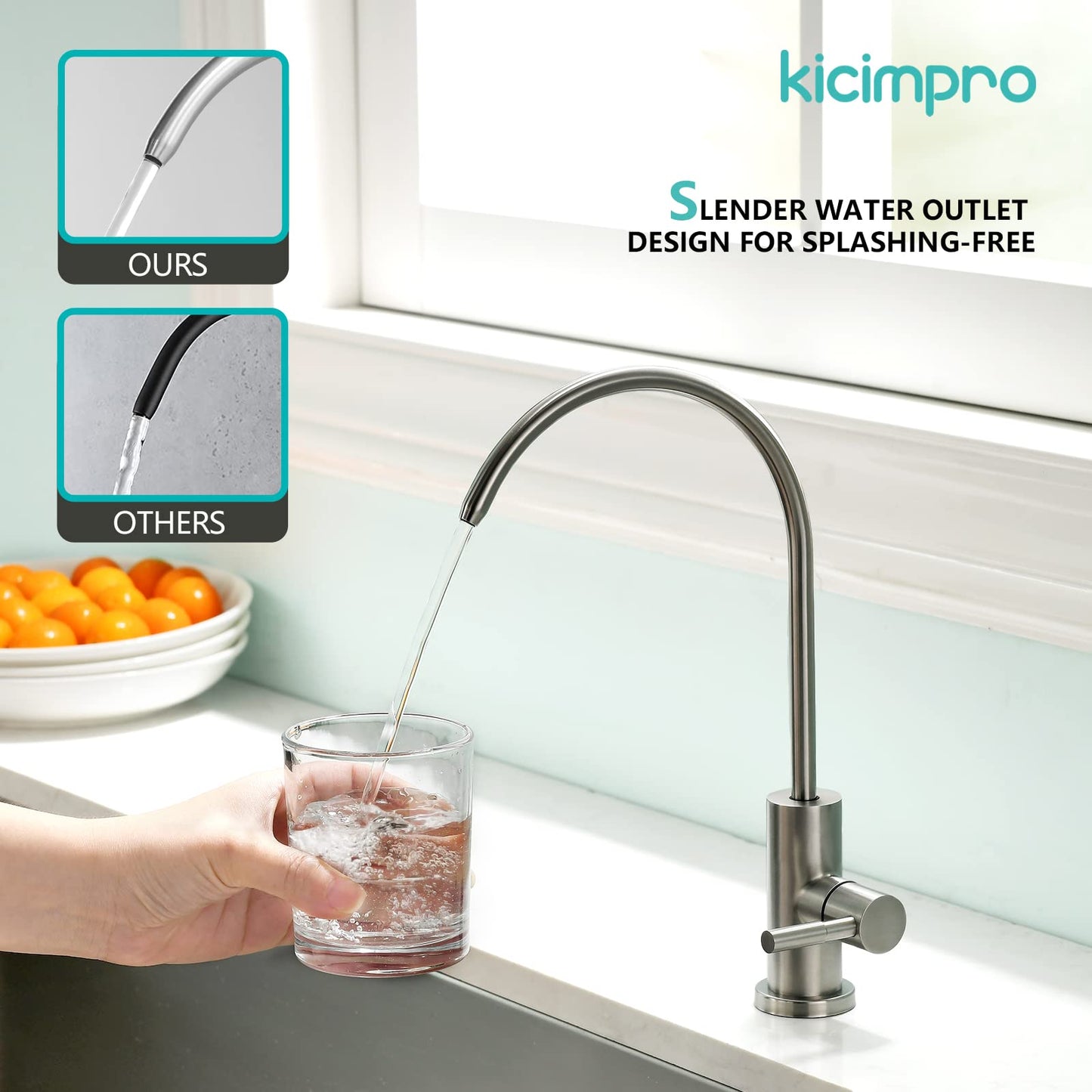 Water Filter Faucet, Kicimpro Drinking Water Faucet Fits Most Reverse Osmosis and Water Filtration System for Kitchen Bar Sink in Non-Air Gap SUS304 Stainless Steel Modern Brushed Nickel Lead-Free