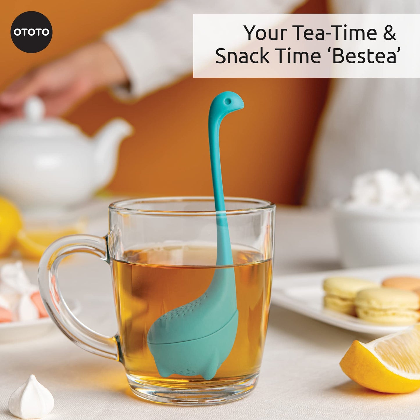 OTOTO Baby Nessie Loose Leaf Tea Strainer with Steeping Spoon - Cute Lake Monster Silicone Tea Infuser for Herbal Tea Gifts