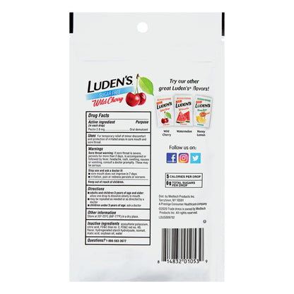 Ludens Sugar Free Wild Cherry Throat Drops, Sore Throat Relief, 75 Count